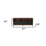 61" Brown and Black Solid Wood Open Shelving TV Stand - Homeroots