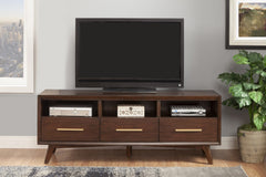 64" Brown Mahogany Solid Wood Open Shelving TV Stand - Homeroots