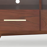 64" Brown Mahogany Solid Wood Open Shelving TV Stand - Homeroots - Flyclothing LLC