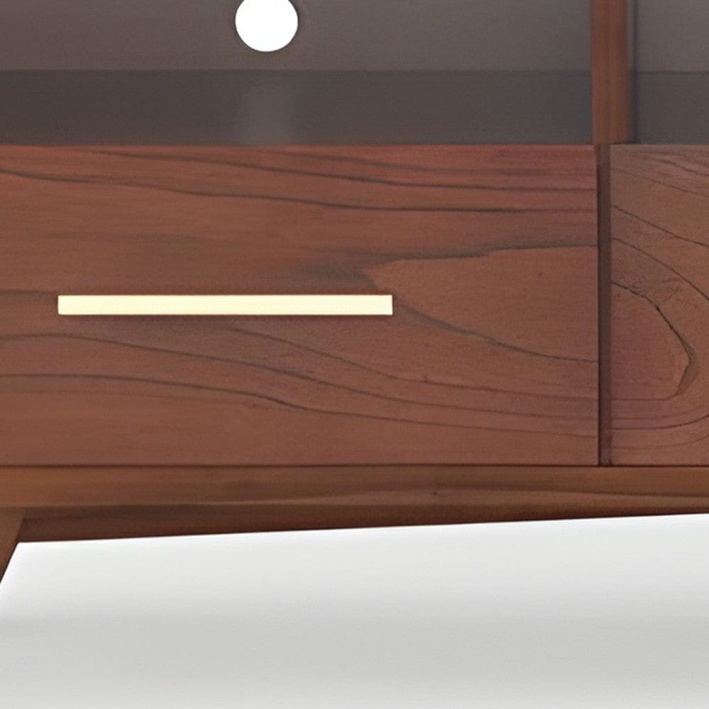 64" Brown Mahogany Solid Wood Open Shelving TV Stand - Homeroots - Flyclothing LLC