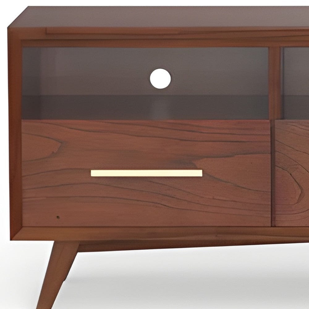 64" Brown Mahogany Solid Wood Open Shelving TV Stand - Homeroots - Flyclothing LLC