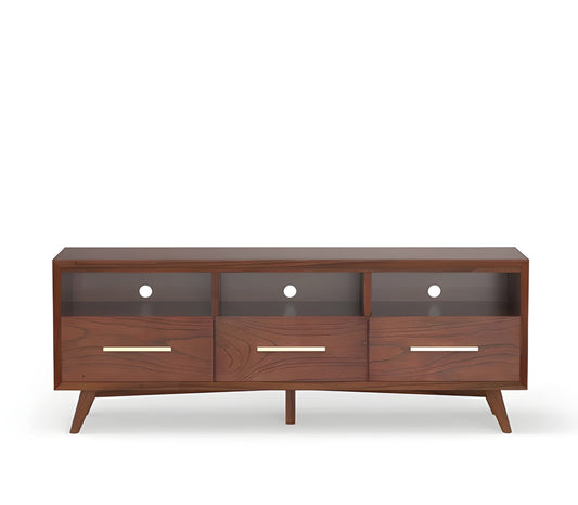 64" Brown Mahogany Solid Wood Open Shelving TV Stand - Homeroots