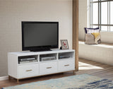 64" White Mahogany Solid Wood Open Shelving TV Stand - Homeroots - Flyclothing LLC