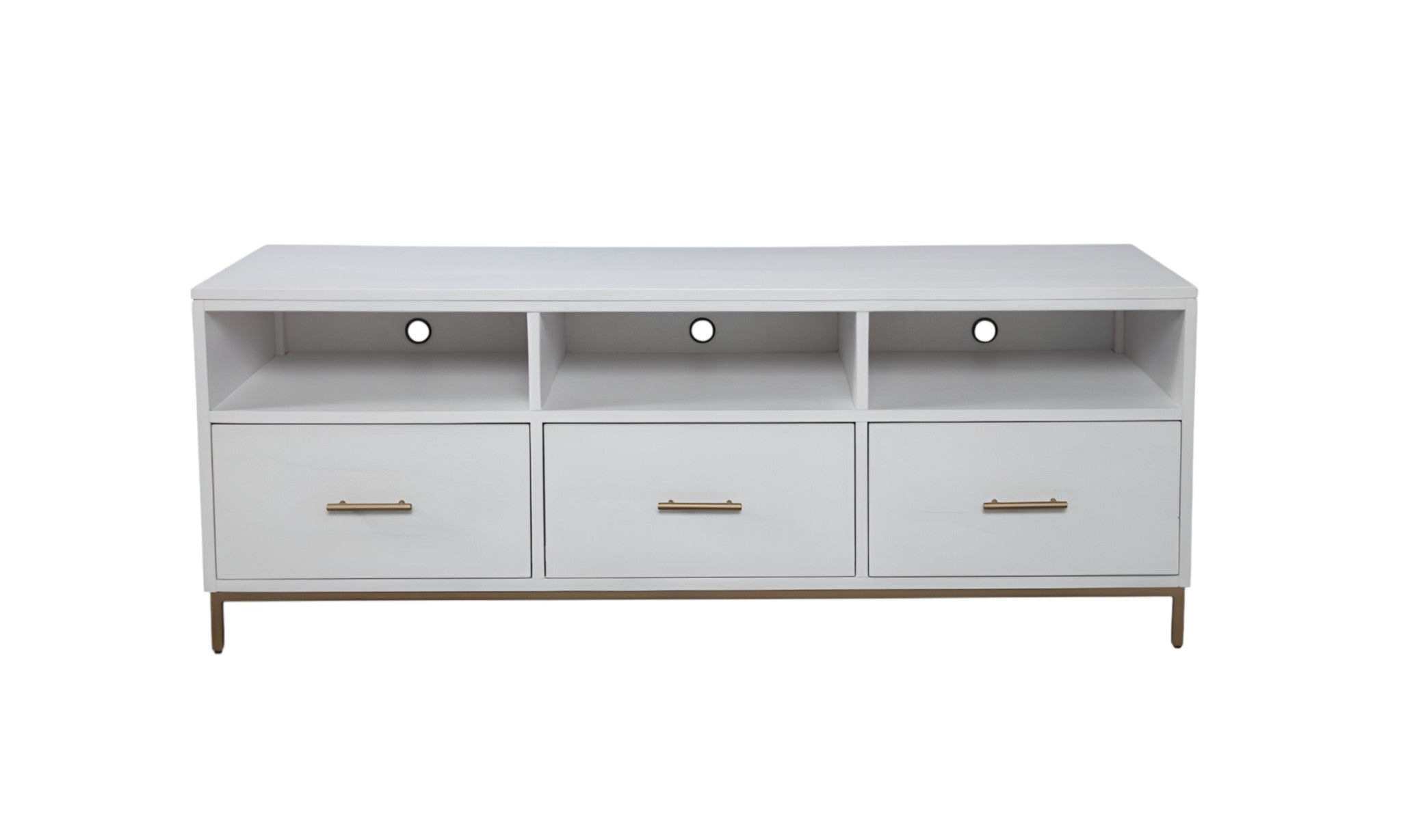 64" White Mahogany Solid Wood Open Shelving TV Stand - Homeroots - Flyclothing LLC