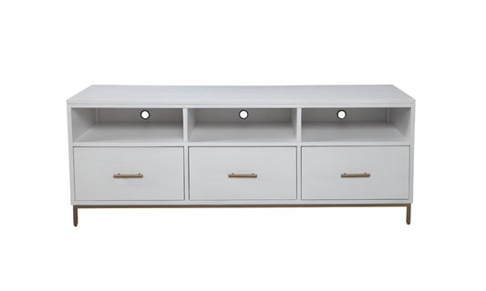 64" White Mahogany Solid Wood Open Shelving TV Stand - Homeroots