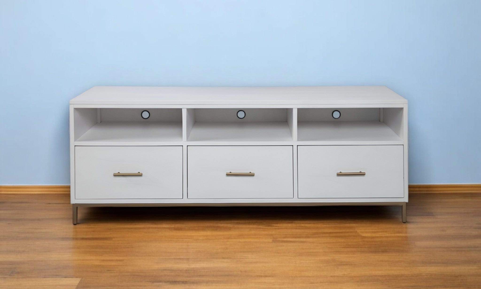 64" White Mahogany Solid Wood Open Shelving TV Stand - Homeroots - Flyclothing LLC