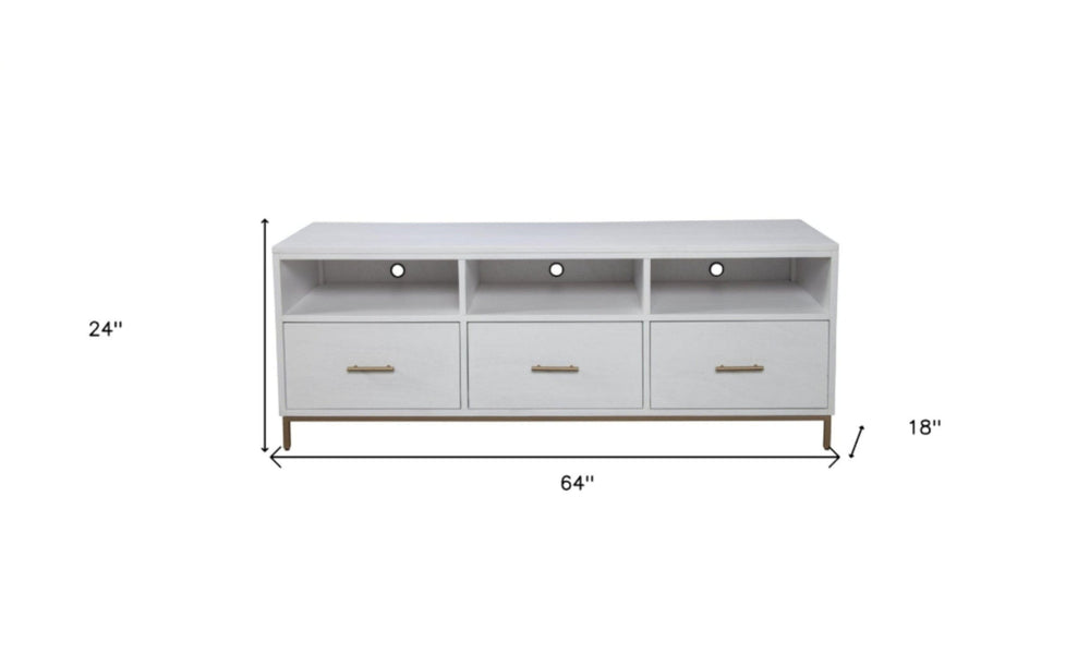 64" White Mahogany Solid Wood Open Shelving TV Stand - Homeroots