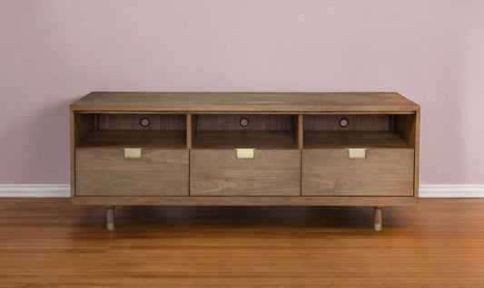 64" Sand Solid Wood Open shelving TV Stand - Homeroots