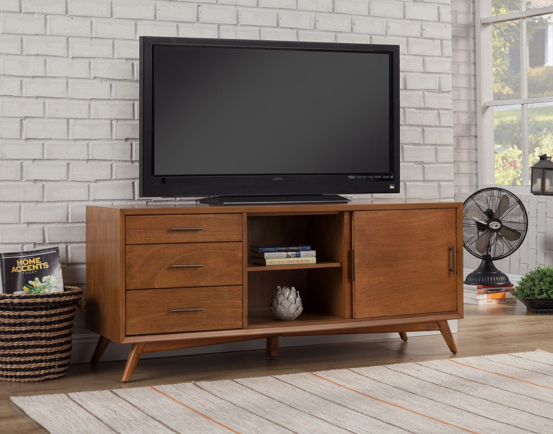 64" Brown TV Stand with Drawers and Sliding Door - Homeroots - Flyclothing LLC