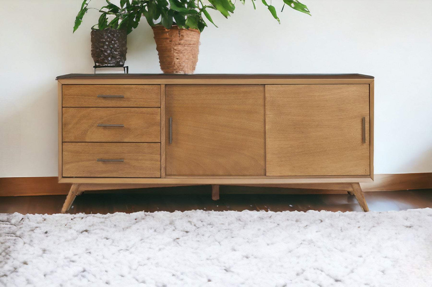 64" Brown TV Stand with Drawers and Sliding Door - Homeroots - Flyclothing LLC