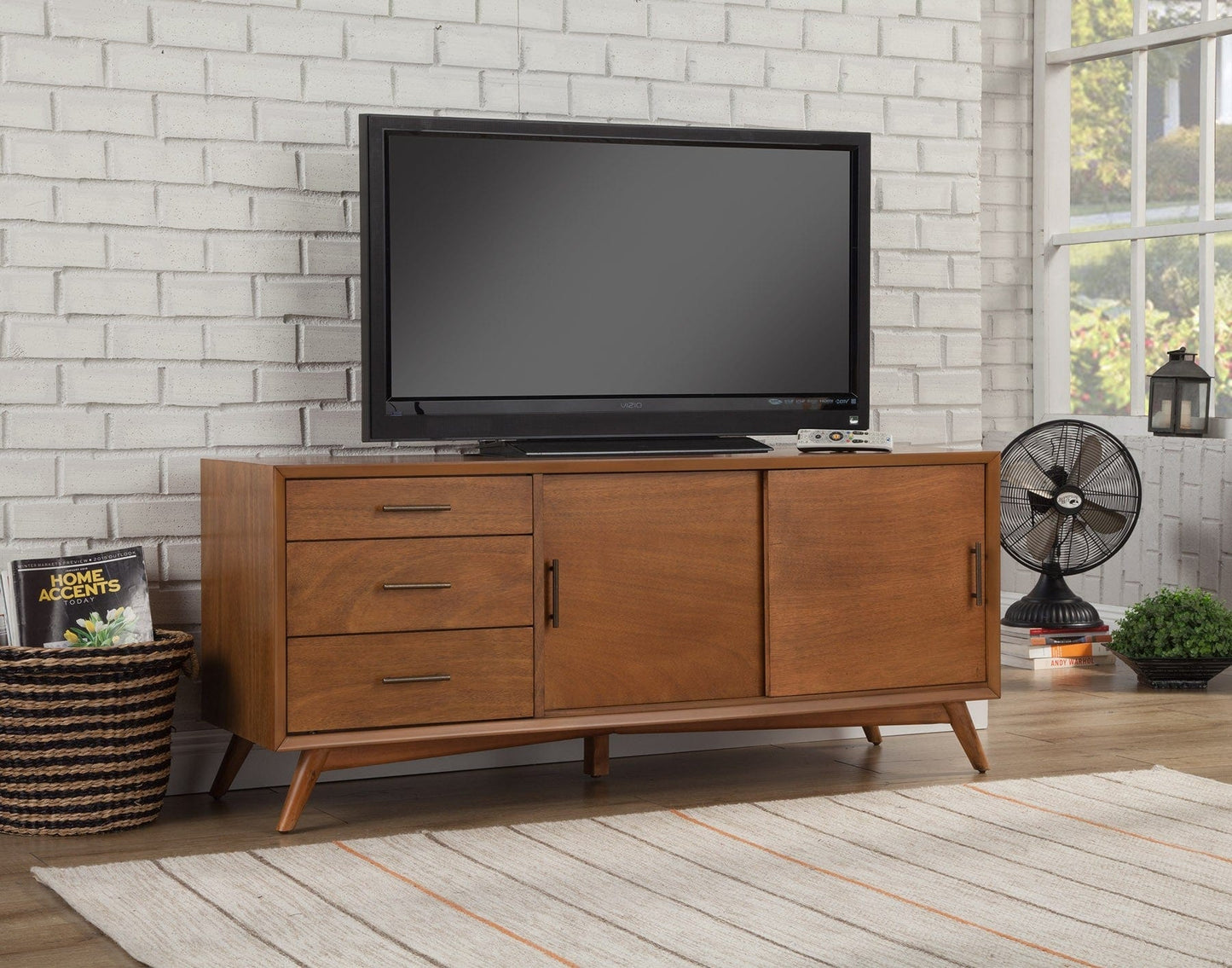 64" Brown TV Stand with Drawers and Sliding Door - Homeroots - Flyclothing LLC