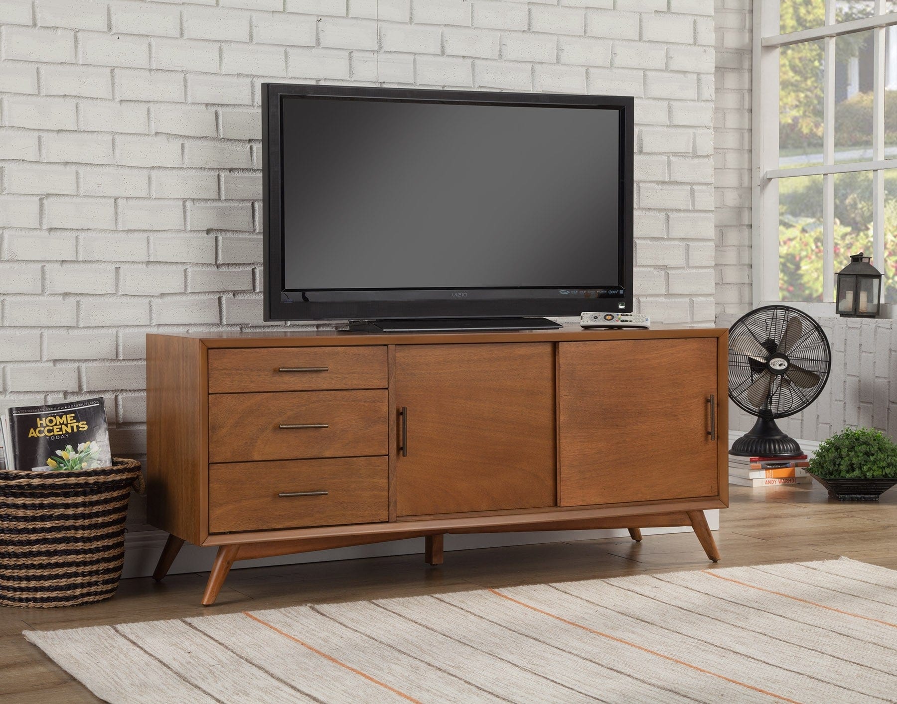 64" Brown TV Stand with Drawers and Sliding Door - Homeroots - Flyclothing LLC