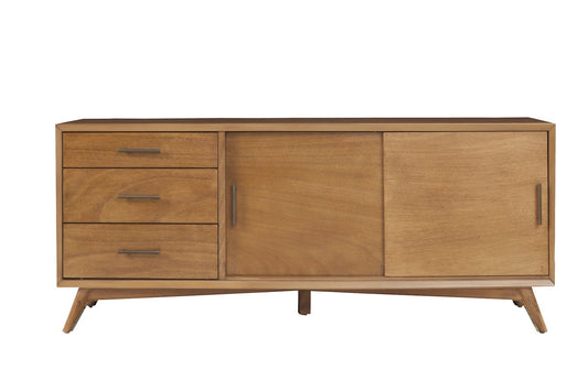 64" Brown TV Stand with Drawers and Sliding Door - Homeroots