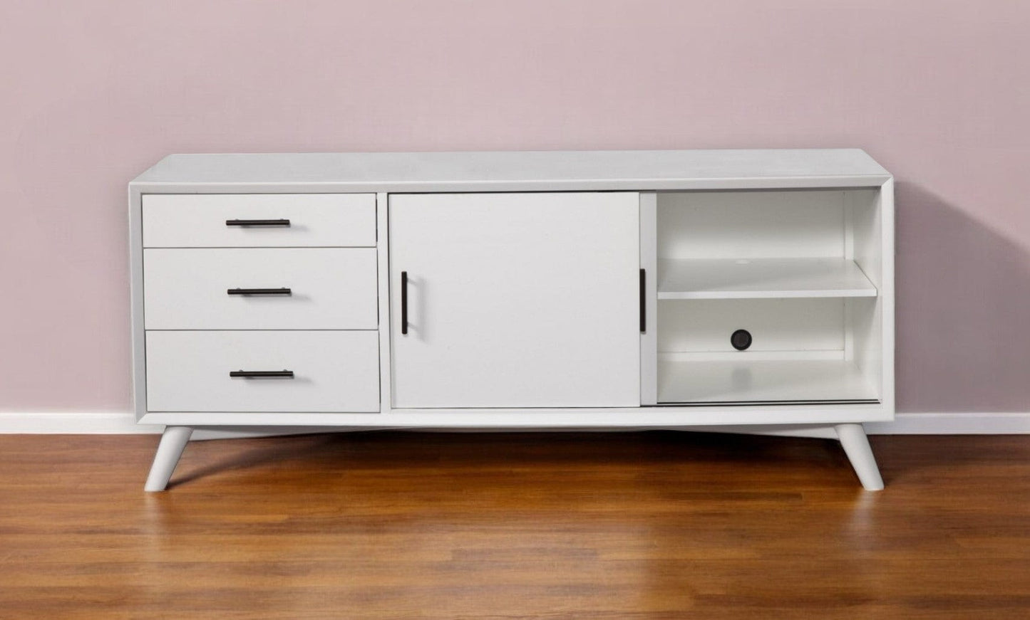 64" White Mahogany Solids Okoume And Veneer Open Shelving TV Stand - Homeroots - Flyclothing LLC