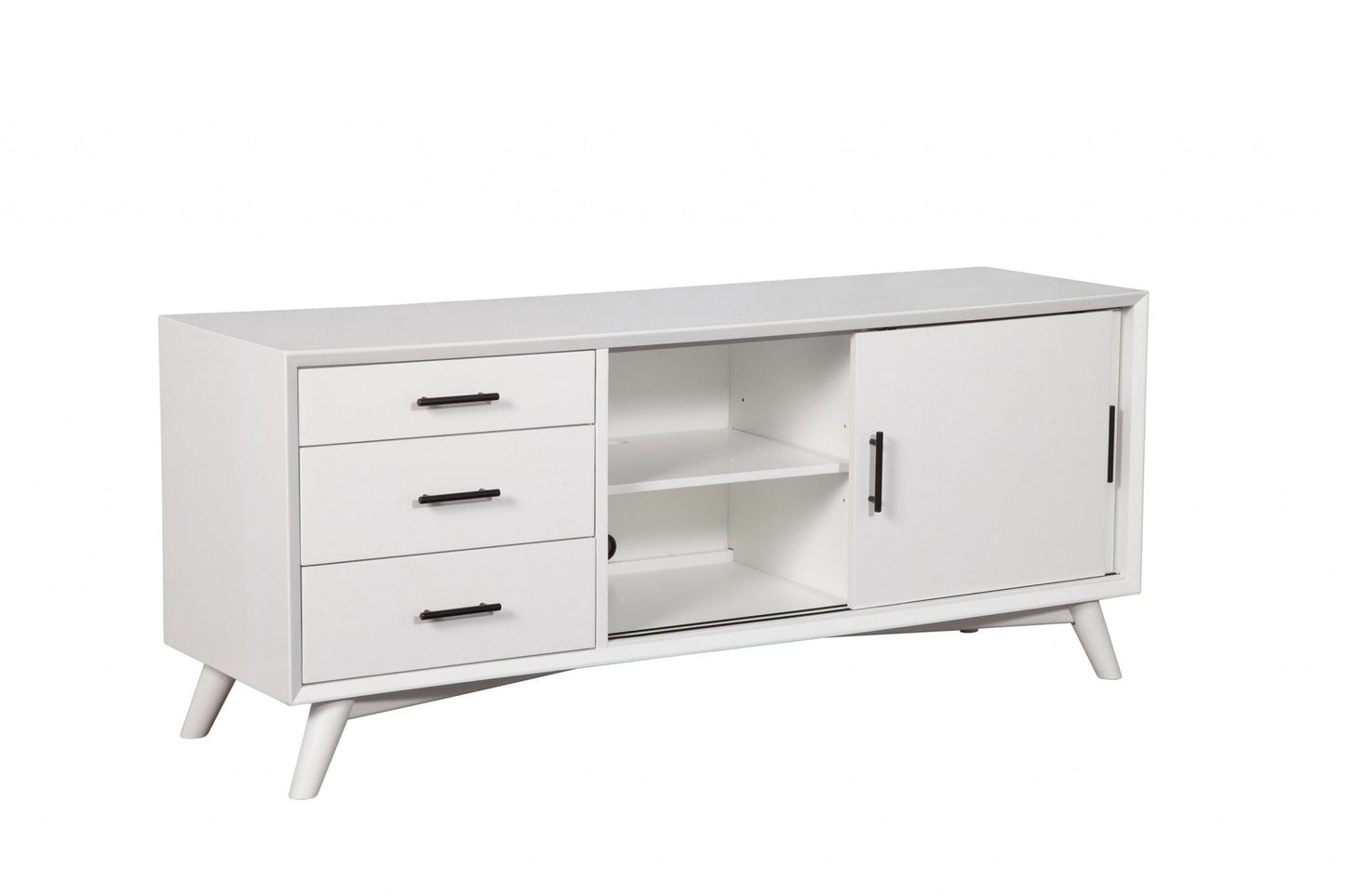 64" White Mahogany Solids Okoume And Veneer Open Shelving TV Stand - Homeroots - Flyclothing LLC