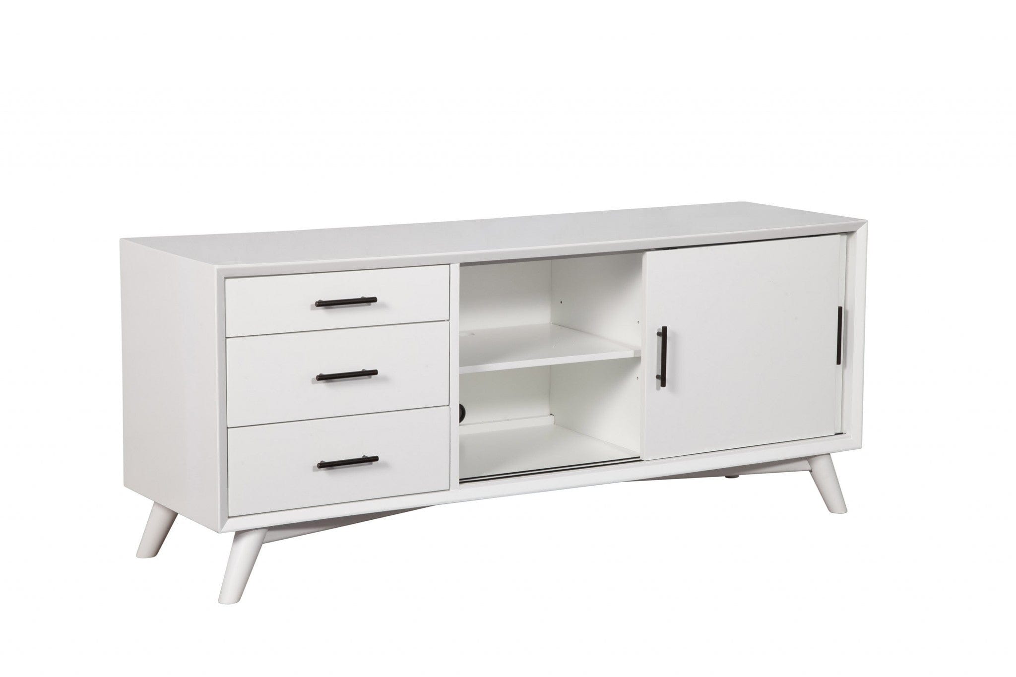 64" White Mahogany Solids Okoume And Veneer Open Shelving TV Stand - Homeroots - Flyclothing LLC