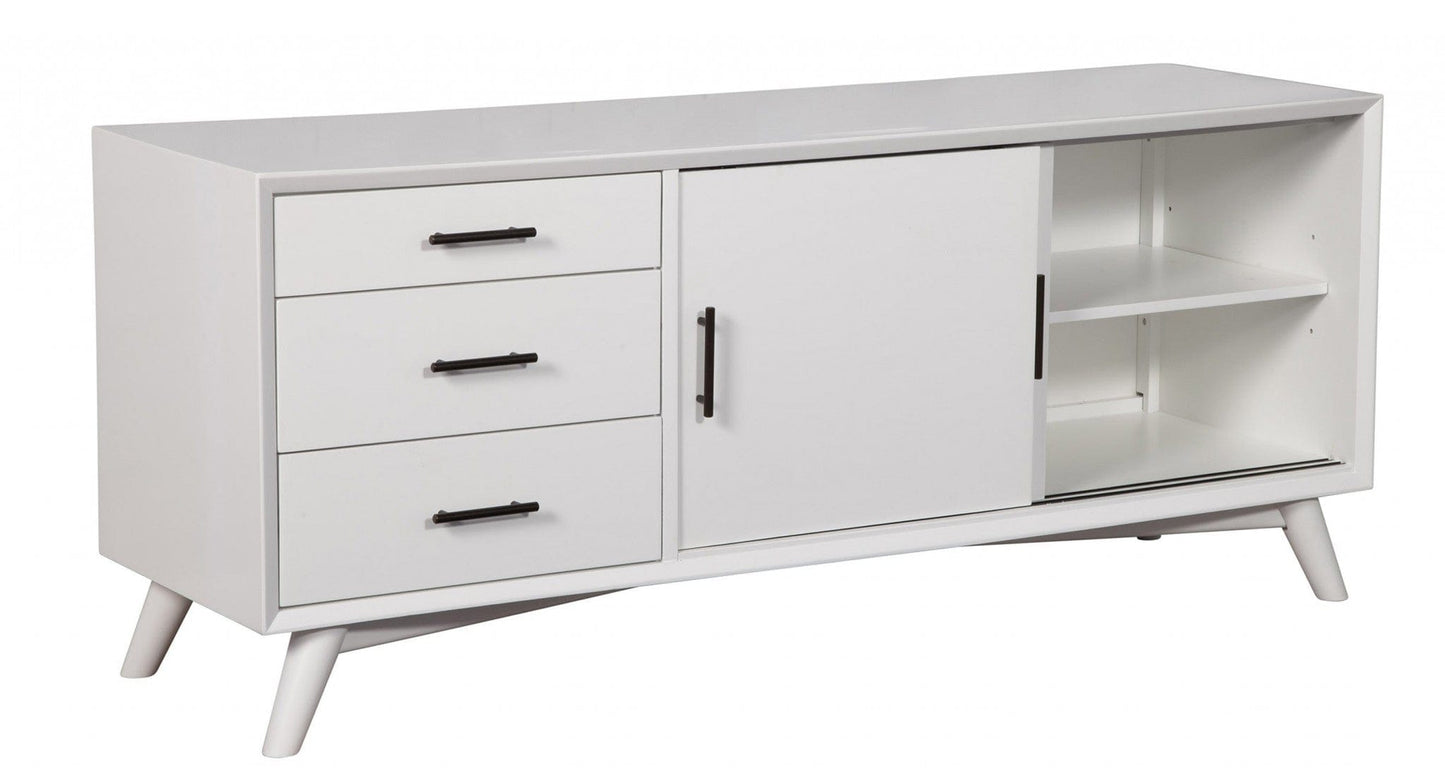 64" White Mahogany Solids Okoume And Veneer Open Shelving TV Stand - Homeroots - Flyclothing LLC