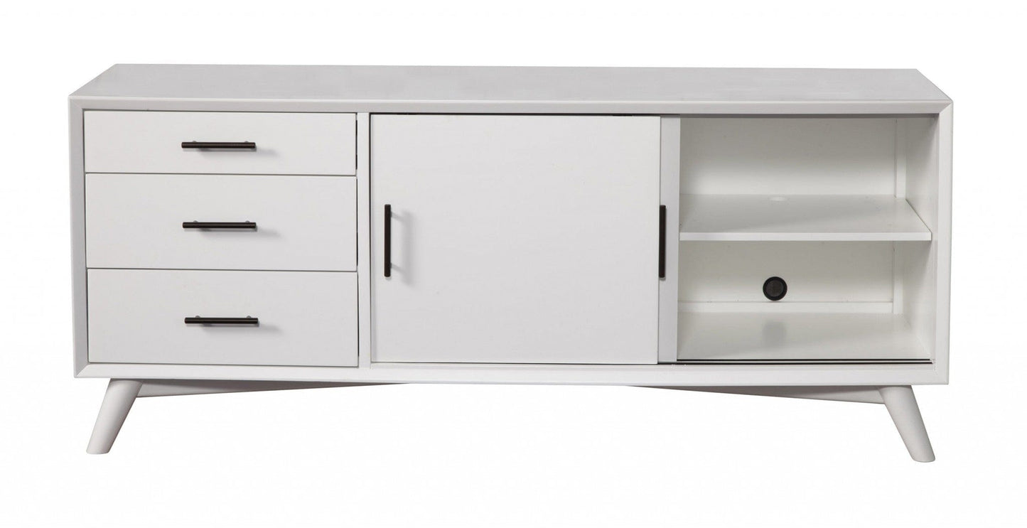 64" White Mahogany Solids Okoume And Veneer Open Shelving TV Stand - Homeroots - Flyclothing LLC