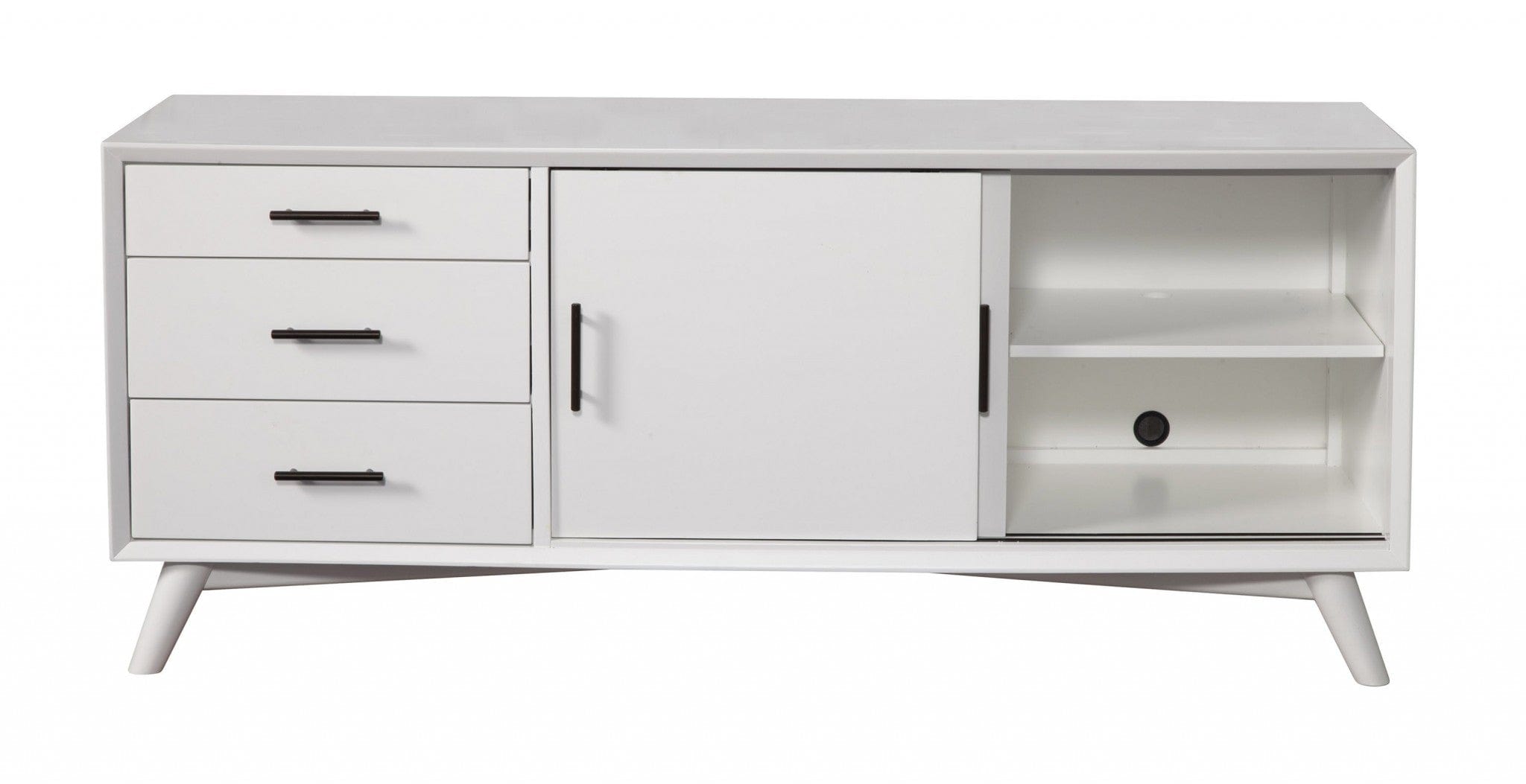 64" White Mahogany Solids Okoume And Veneer Open Shelving TV Stand - Homeroots - Flyclothing LLC