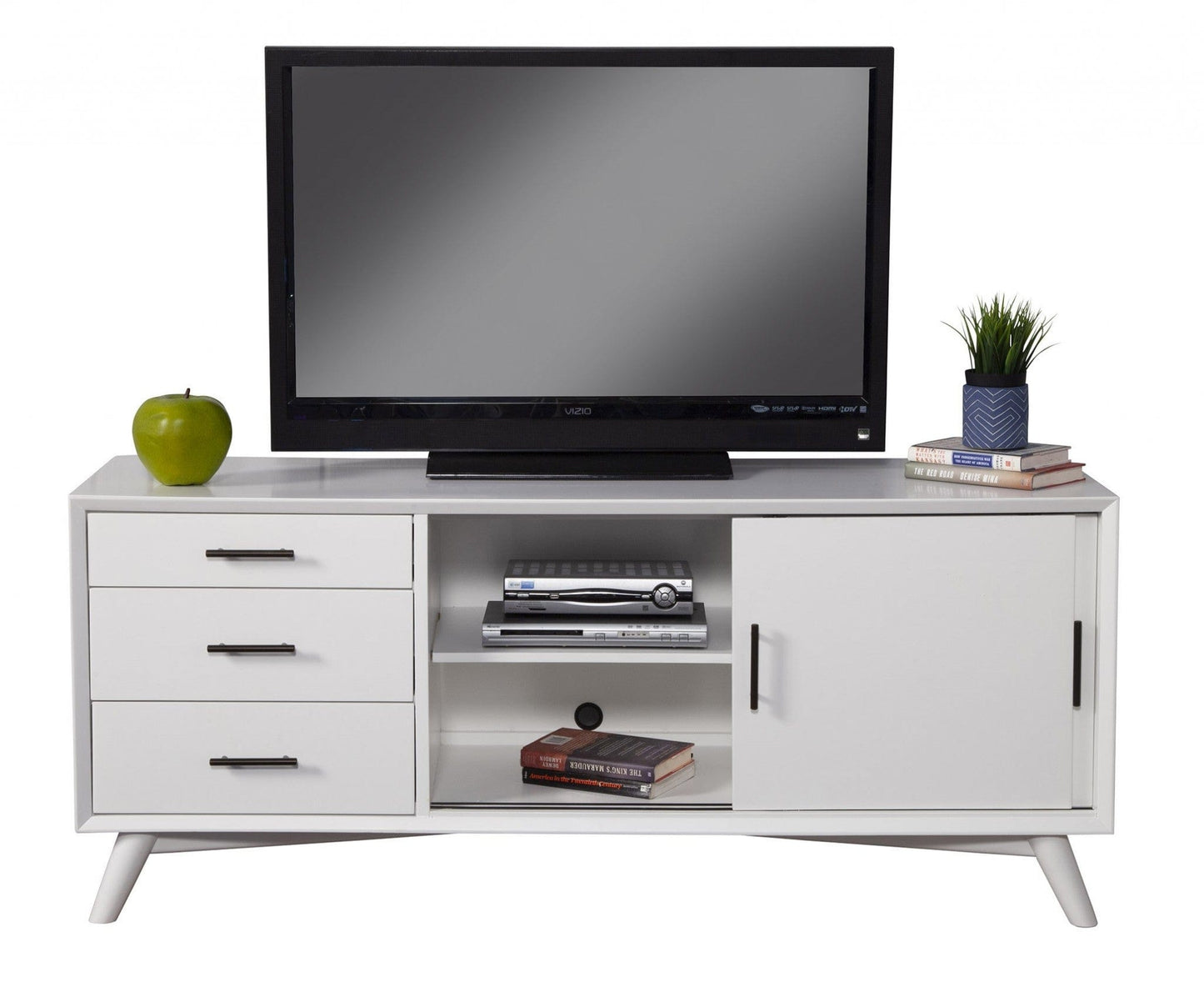 64" White Mahogany Solids Okoume And Veneer Open Shelving TV Stand - Homeroots - Flyclothing LLC