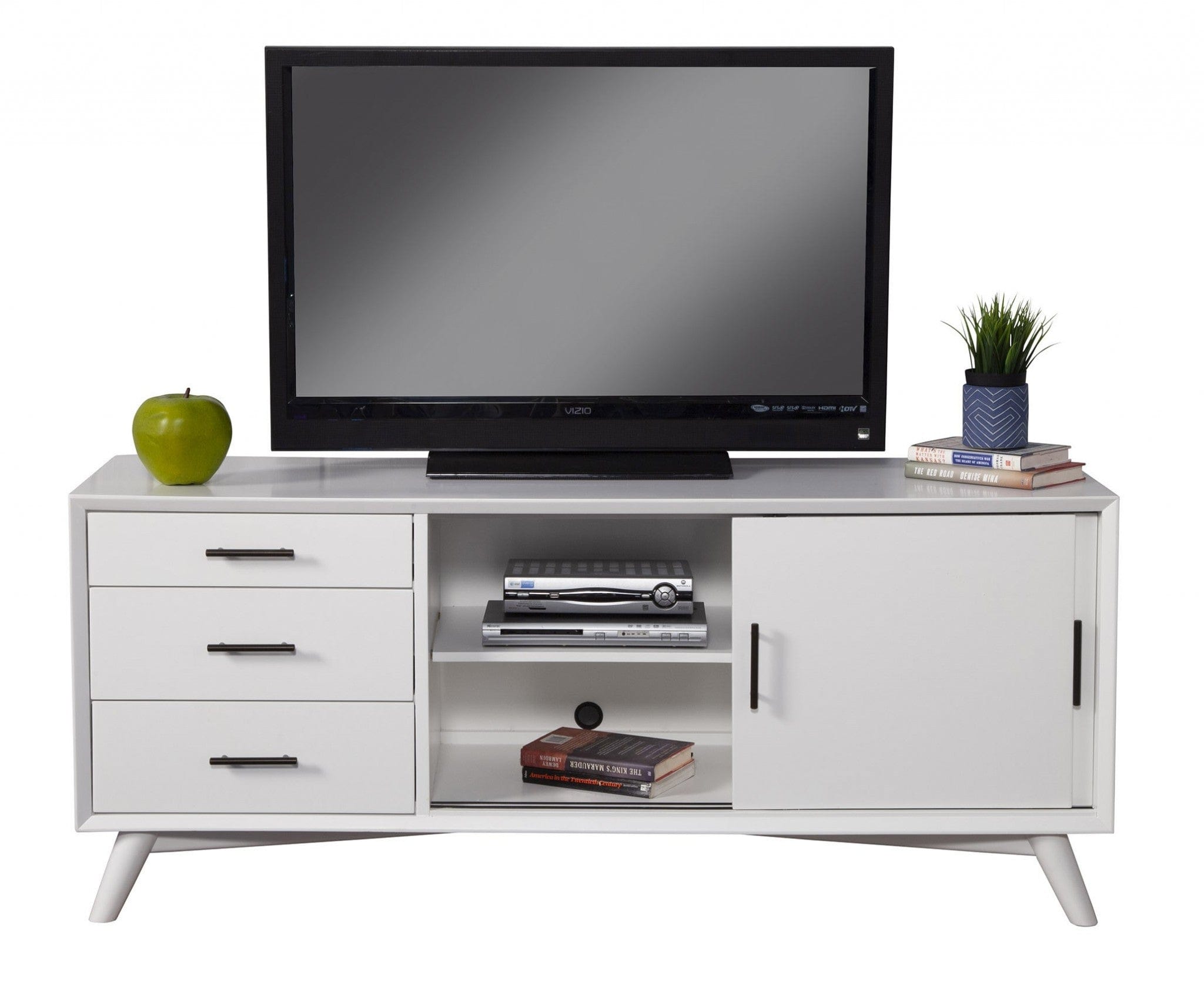 64" White Mahogany Solids Okoume And Veneer Open Shelving TV Stand - Homeroots - Flyclothing LLC