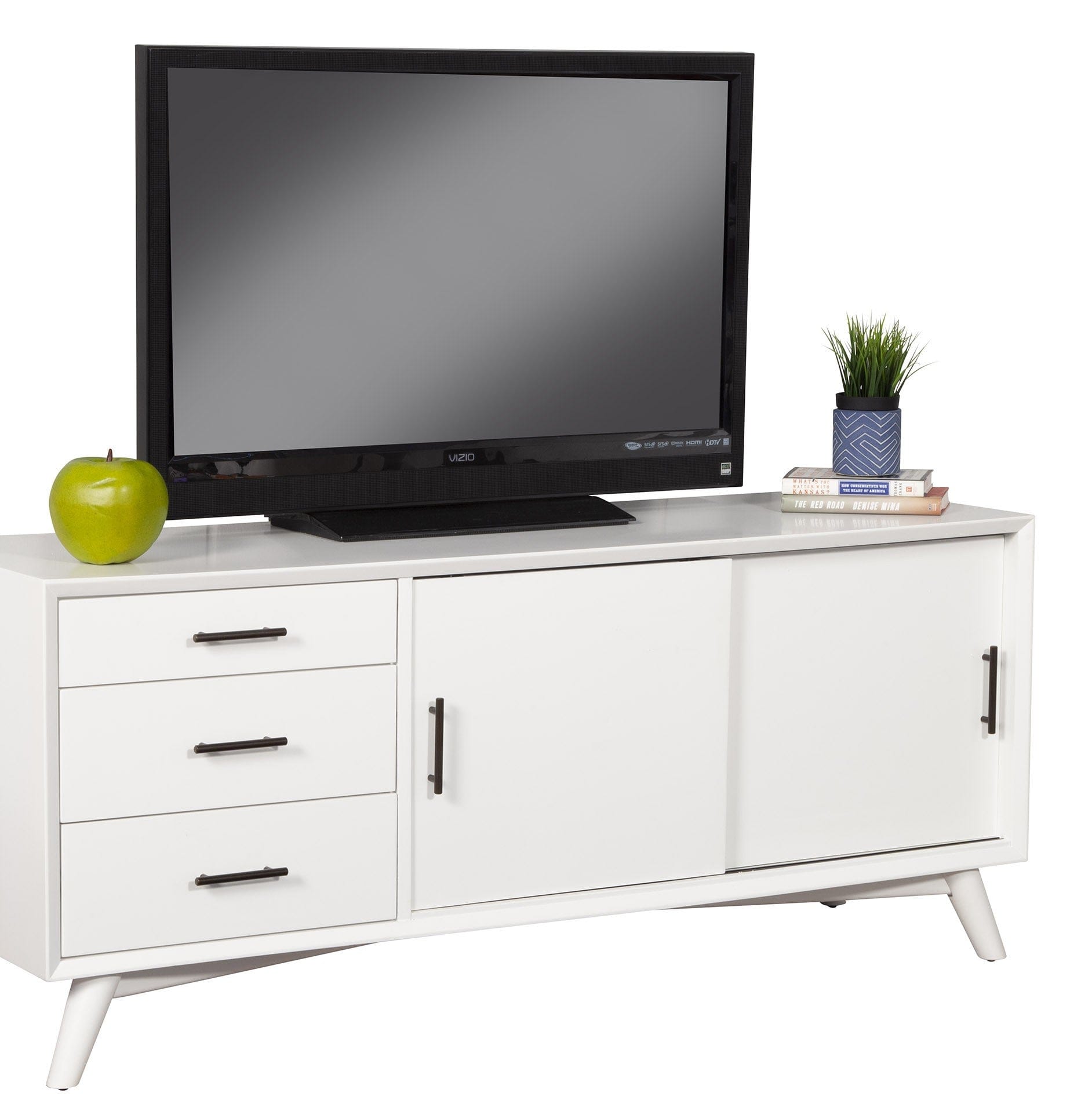 64" White Mahogany Solids Okoume And Veneer Open Shelving TV Stand - Homeroots - Flyclothing LLC
