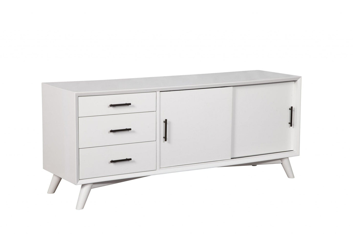 64" White Mahogany Solids Okoume And Veneer Open Shelving TV Stand - Homeroots - Flyclothing LLC