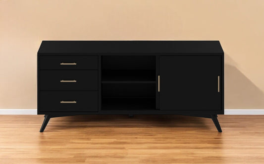 64" Black Mahogany Solids Okoume And Veneer Open Shelving TV Stand - Homeroots