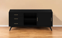 64" Black Mahogany Solids Okoume And Veneer Open Shelving TV Stand - Homeroots