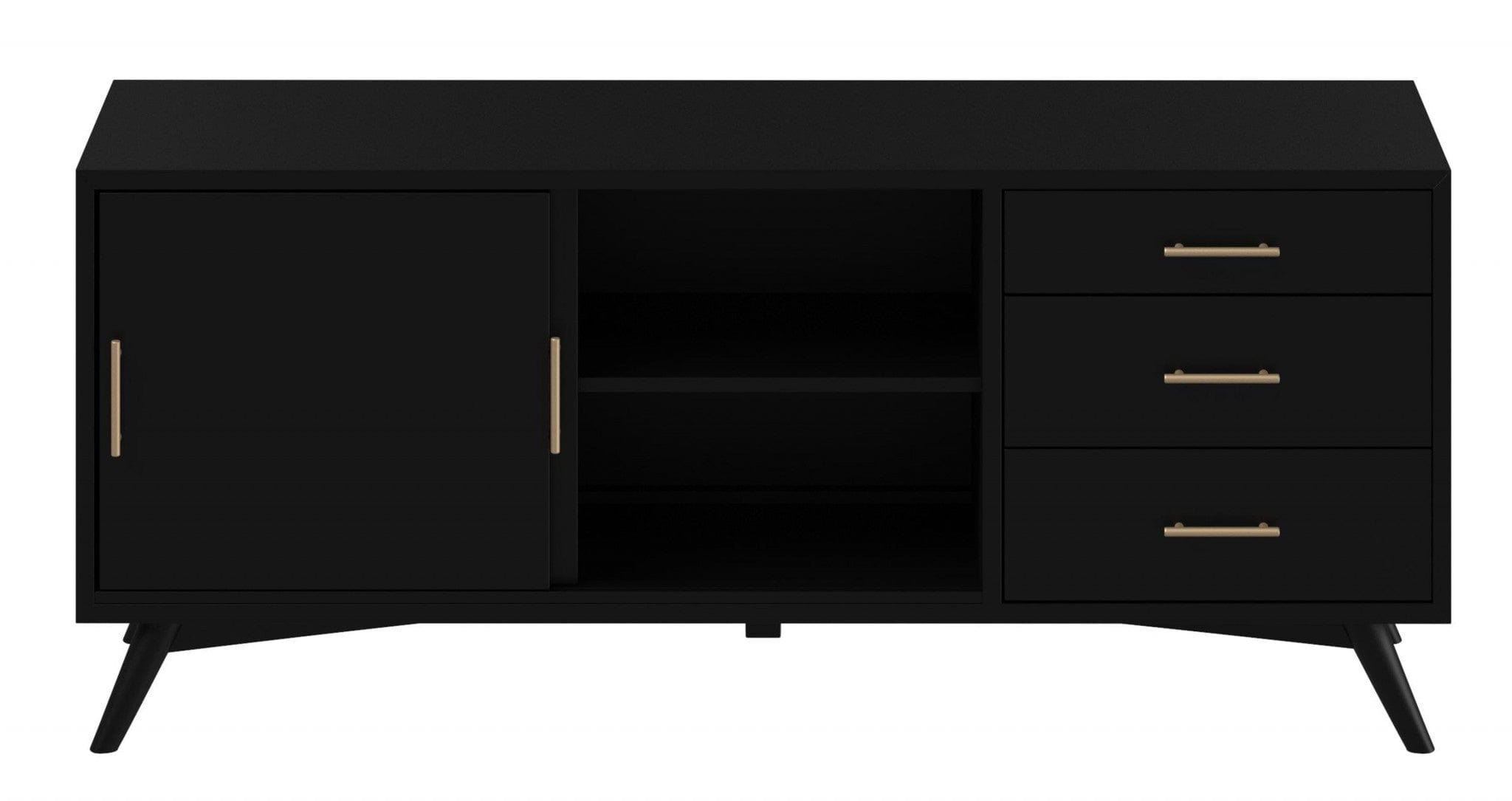 64" Black Mahogany Solids Okoume And Veneer Open Shelving TV Stand - Homeroots