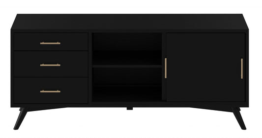 64" Black Mahogany Solids Okoume And Veneer Open Shelving TV Stand - Homeroots