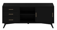 64" Black Mahogany Solids Okoume And Veneer Open Shelving TV Stand - Homeroots