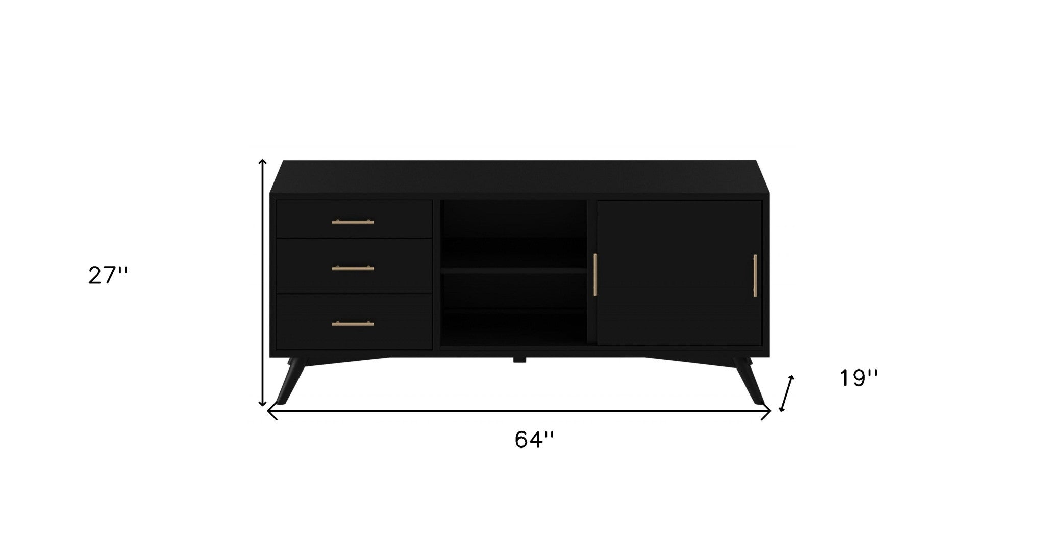 64" Black Mahogany Solids Okoume And Veneer Open Shelving TV Stand - Homeroots