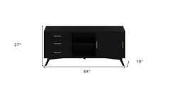 64" Black Mahogany Solids Okoume And Veneer Open Shelving TV Stand - Homeroots