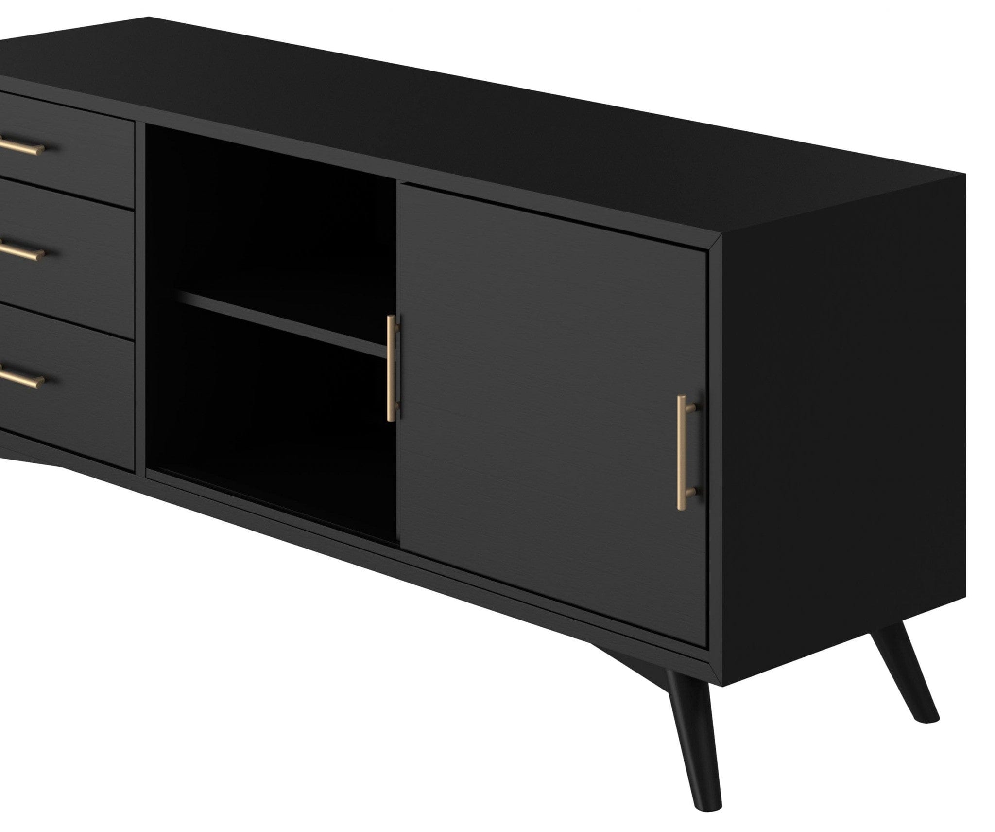 64" Black Mahogany Solids Okoume And Veneer Open Shelving TV Stand - Homeroots