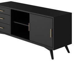 64" Black Mahogany Solids Okoume And Veneer Open Shelving TV Stand - Homeroots