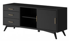 64" Black Mahogany Solids Okoume And Veneer Open Shelving TV Stand - Homeroots