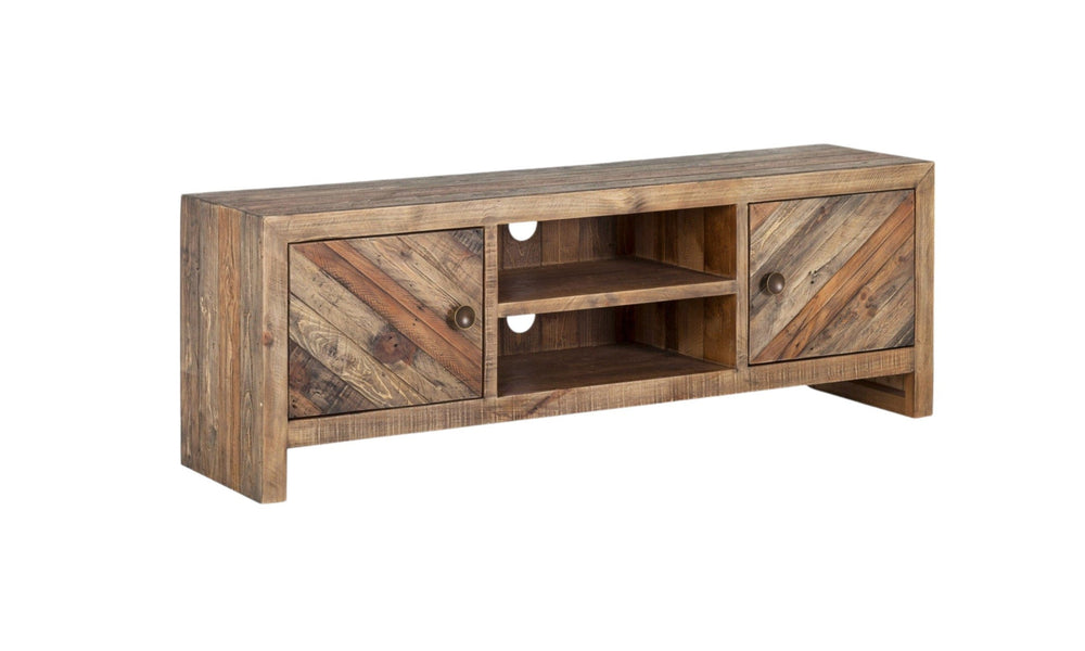63" Wood Brown Reclaimed Pine And Plywood Open Shelving TV Stand - Homeroots
