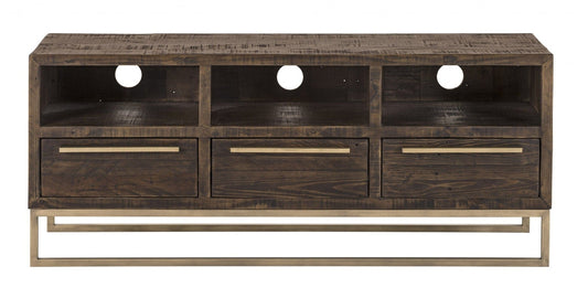 52" Deep Taupe Reclaimed Pine And Plywood Open Shelving TV Stand - Homeroots