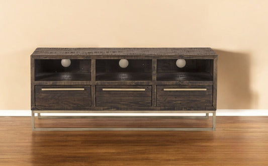 52" Deep Taupe Reclaimed Pine And Plywood Open Shelving TV Stand - Homeroots