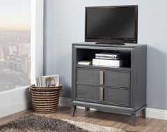 36" Gray Pine Poplar Solids With Mindy And Veneer Open Shelving TV Stand - Homeroots