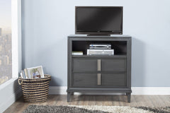 36" Gray Pine Poplar Solids With Mindy And Veneer Open Shelving TV Stand - Homeroots