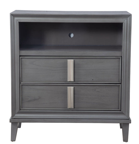 36" Gray Pine Poplar Solids With Mindy And Veneer Open Shelving TV Stand - Homeroots