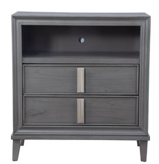 36" Gray Pine Poplar Solids With Mindy And Veneer Open Shelving TV Stand - Homeroots
