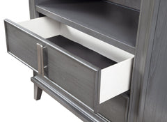 36" Gray Pine Poplar Solids With Mindy And Veneer Open Shelving TV Stand - Homeroots