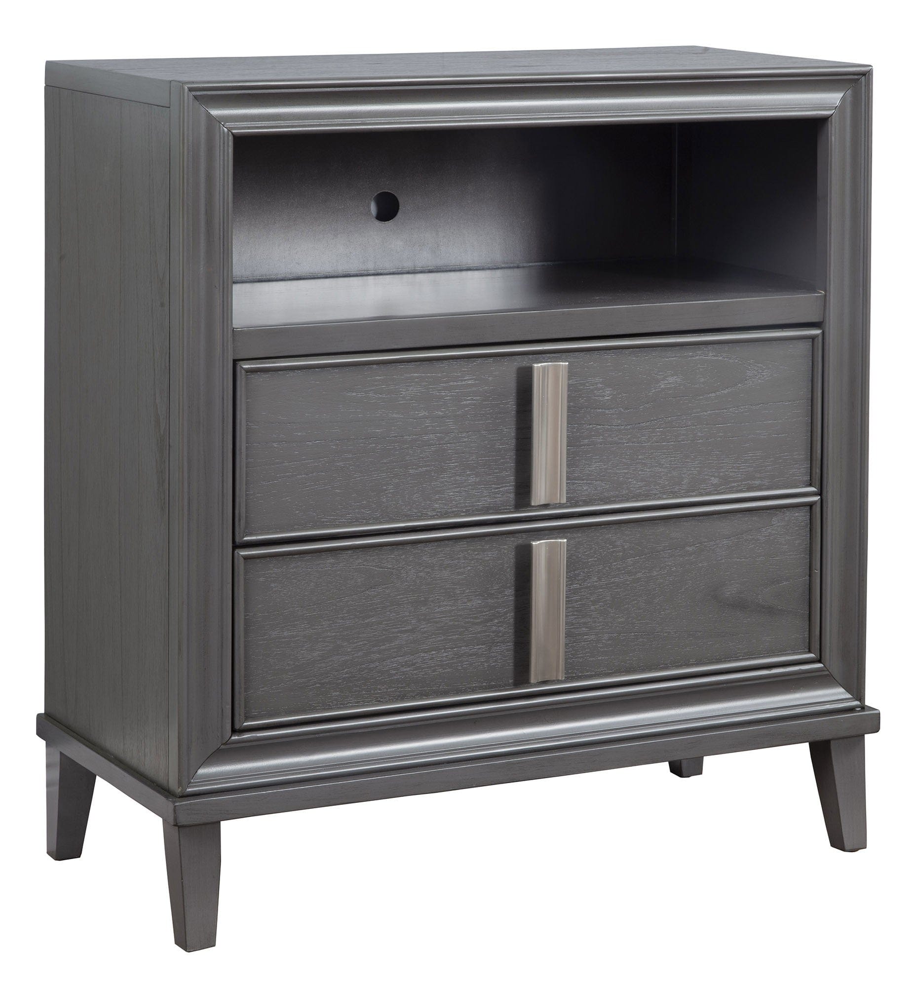 36" Gray Pine Poplar Solids With Mindy And Veneer Open Shelving TV Stand - Homeroots