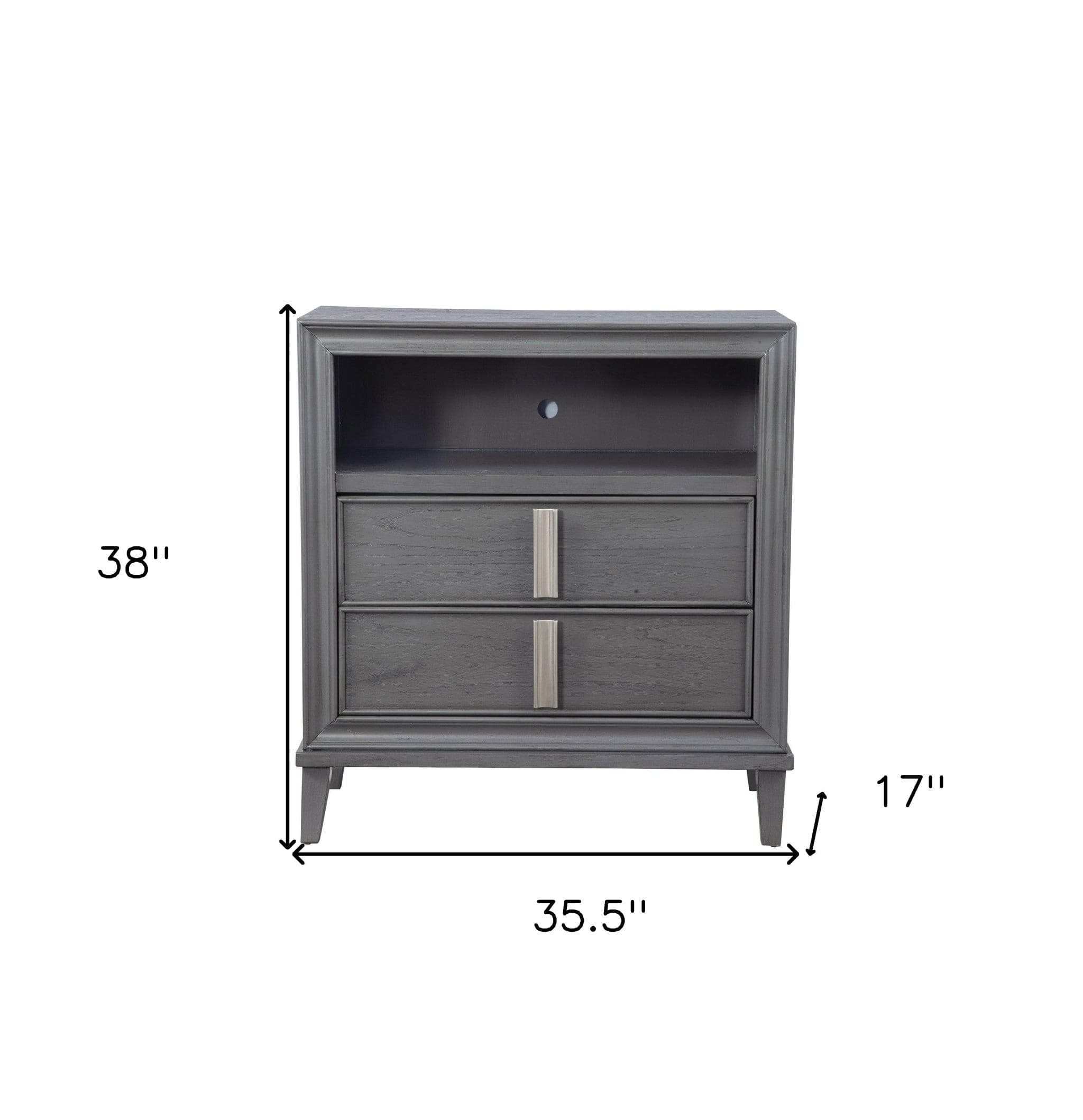 36" Gray Pine Poplar Solids With Mindy And Veneer Open Shelving TV Stand - Homeroots