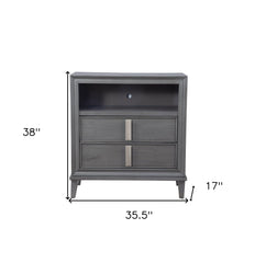 36" Gray Pine Poplar Solids With Mindy And Veneer Open Shelving TV Stand - Homeroots