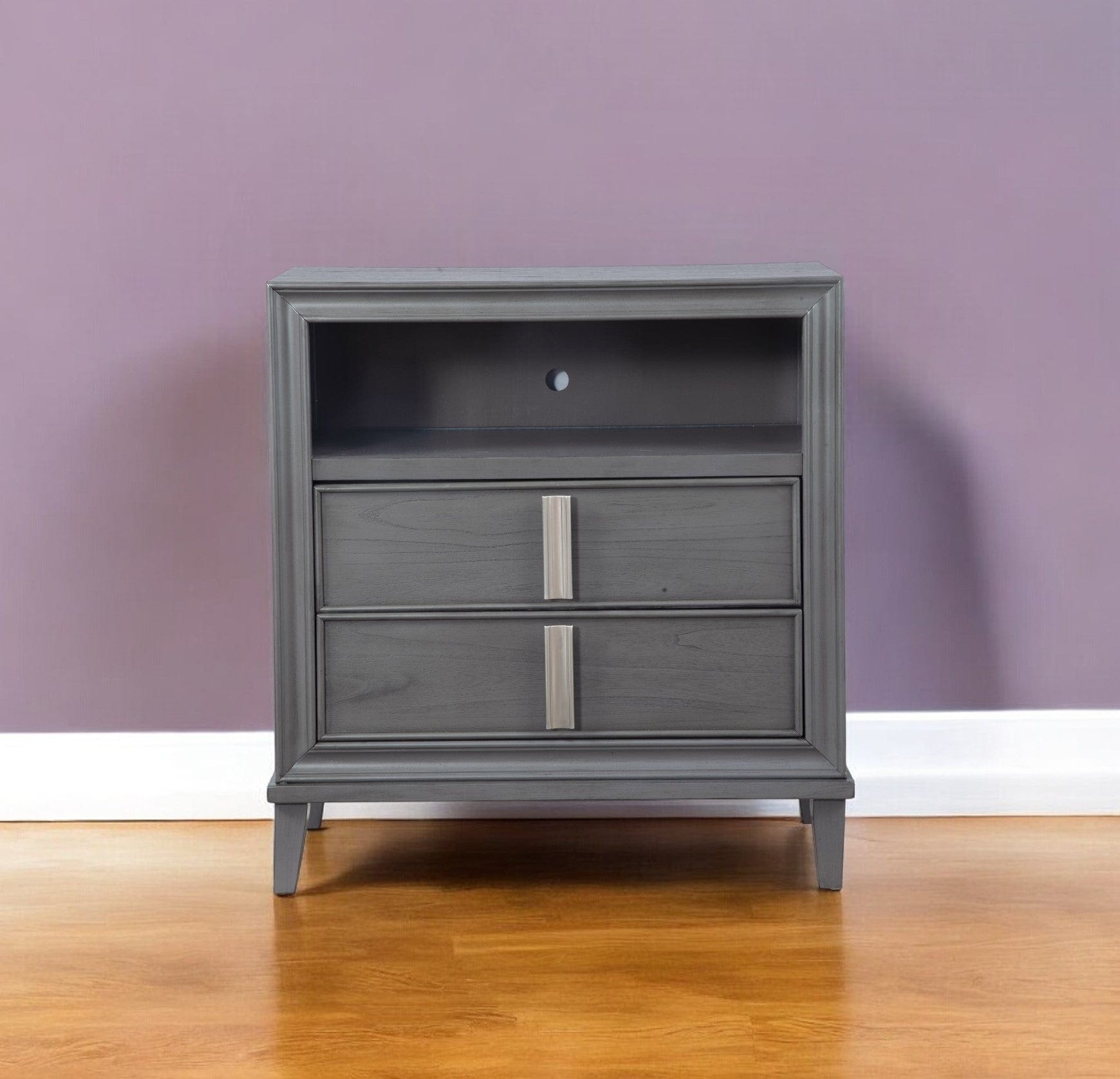36" Gray Pine Poplar Solids With Mindy And Veneer Open Shelving TV Stand - Homeroots