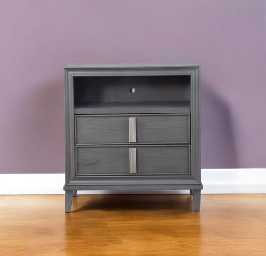 36" Gray Pine Poplar Solids With Mindy And Veneer Open Shelving TV Stand - Homeroots